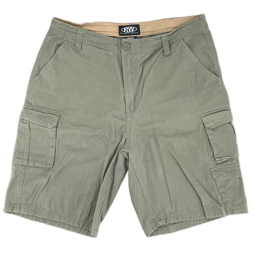 Rugged Wear Cargo Shorts Olive Khaki Green Thrashed Summer Job Workwear Size 34